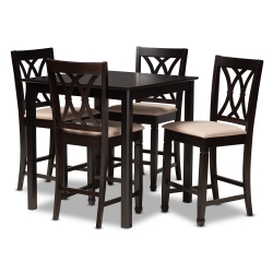 Baxton Studio Reneau Modern and Contemporary Sand Fabric Upholstered Espresso Brown Finished 5-Piece Wood Pub Set